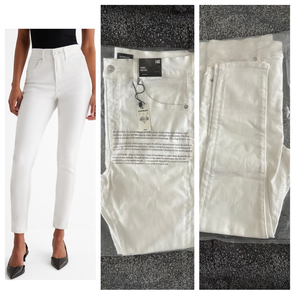 NWT Express High Rise Skinny Denim Jeans White 14R